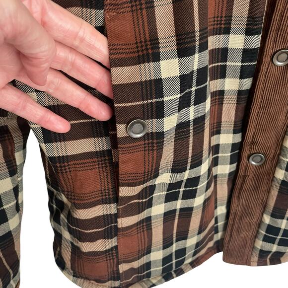 Brown Black Twill & Corduroy Sherpa Lined Shacket Men MED Chore Barn Farm Casual - Picture 5 of 11